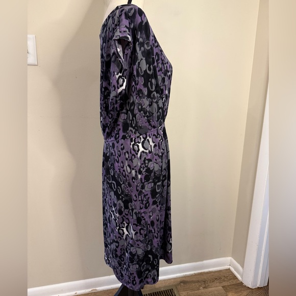 Loft abstract leopard print midi dress purple gray black SZ M - Picture 2 of 14